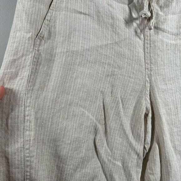 ORVIS beige striped 100% linen drawstring pull on pants LARGE - Picture 2 of 10